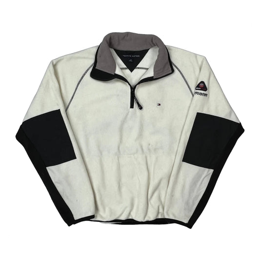 Vintage Tommy Hilfiger Collared Fleece - Large Cream Polyester