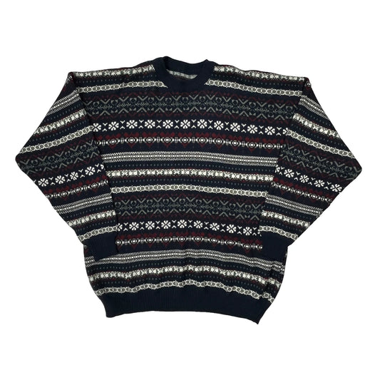 Vintage Fair Isle Pattern Unbranded Jumper - Large Navy Wool Blend
