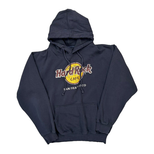 Vintage San Francisco Hard Rock Cafe Graphic Hoodie - Large Navy Cotton