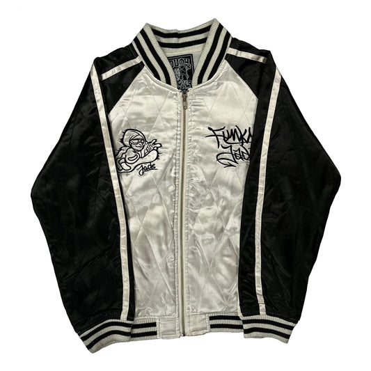 Funky Jack Tough Masters Graphic Varsity Jacket - Small Black & White Polyester