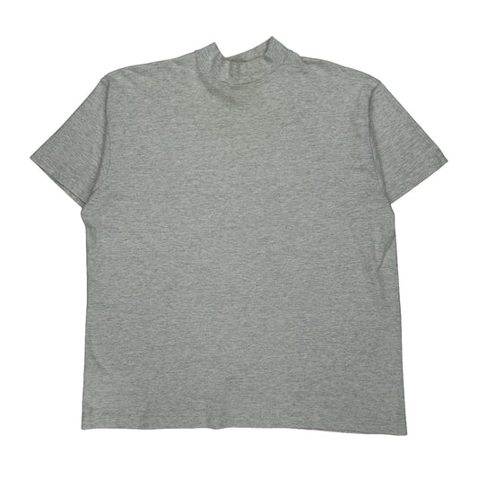 90S Blank Unbranded Mock Neck T-Shirt - Large Grey Cotton