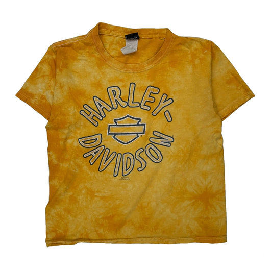 Vintage Age 7-8 Harley Davidson Tie-Dye T-Shirt - Medium Yellow Cotton