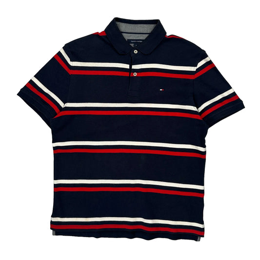 Tommy Hilfiger Striped Polo Shirt - Medium Navy Cotton