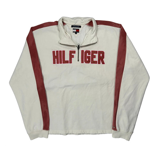 Tommy Jeans Spellout 1/4 Zip - XL White Cotton