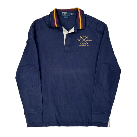 Vintage Custom Fit Polo By Ralph Lauren Rugby Shirt - Large Navy Cotton