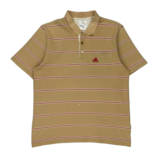 Adidas Striped Polo Shirt - Medium Beige Cotton