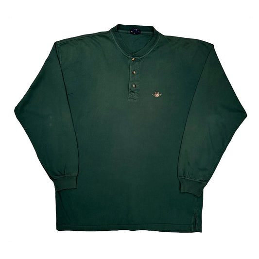 Gant Henley Long Sleeve T-Shirt - XL Green Cotton
