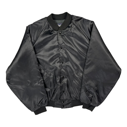 90S Made In USA Motorcycle King Louie Satin Varsity Jacket - XL Black Polyester