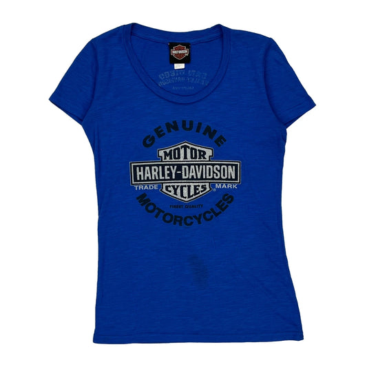 Harley Davidson Graphic T-Shirt - Medium Blue Cotton