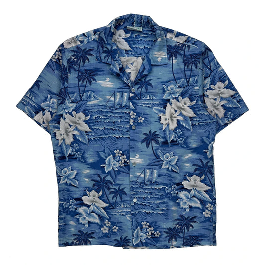 Vintage Jade Fashions Floral Hawaiian Shirt - Medium Blue Cotton