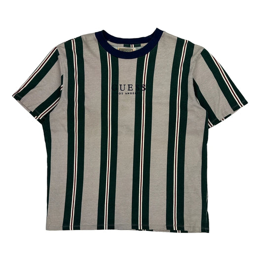 Guess Striped T-Shirt - Large Green Cotton