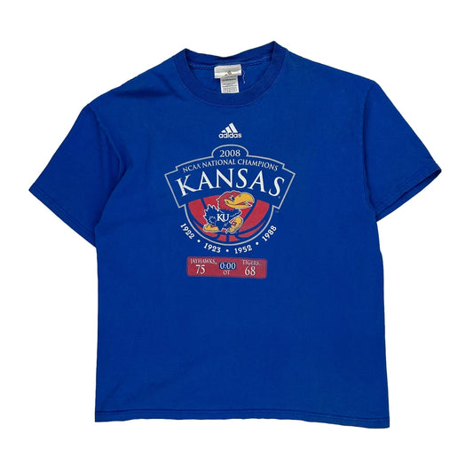 Kansas Jayhawks Adidas Graphic T-Shirt - Large Blue Cotton
