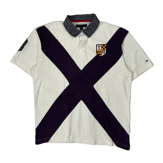 Vintage Number 8 Tommy Hilfiger Polo Shirt - Large White Cotton