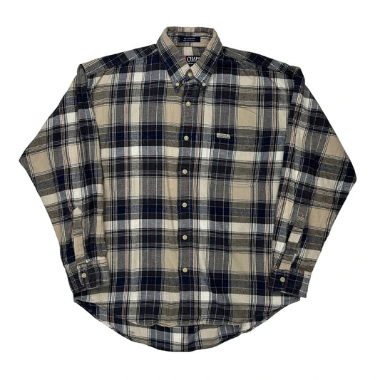 Chaps Ralph Lauren Checked Flannel Shirt - Large Beige Cotton