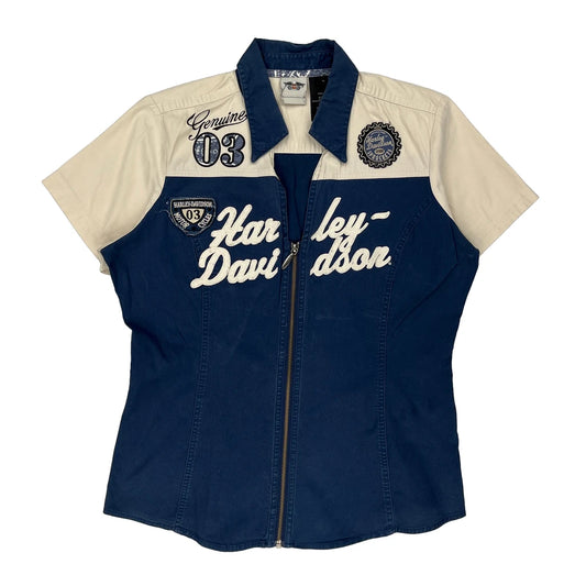 Harley Davidson Spellout Shirt - Medium Blue Cotton