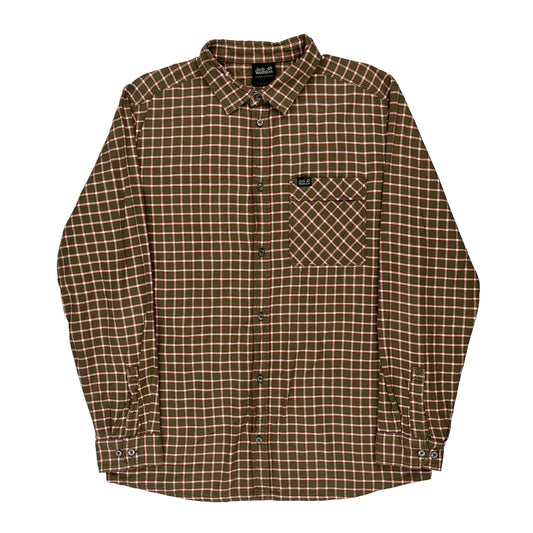 Jack Wolfskin Checked Flannel Shirt - Large Brown Cotton