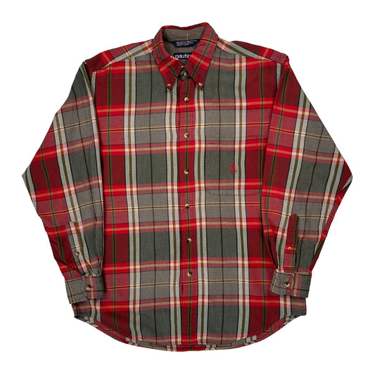 Nautica Checked Flannel Shirt - Medium Red Cotton