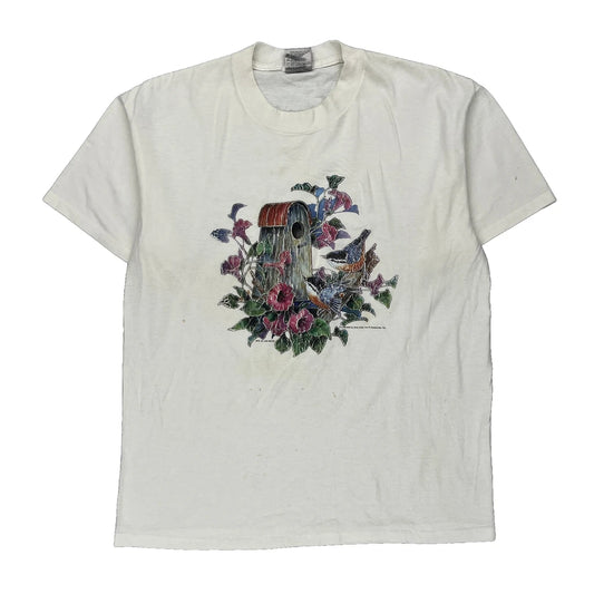 Oneita Single Stitch T-Shirt - Large White Cotton Blend