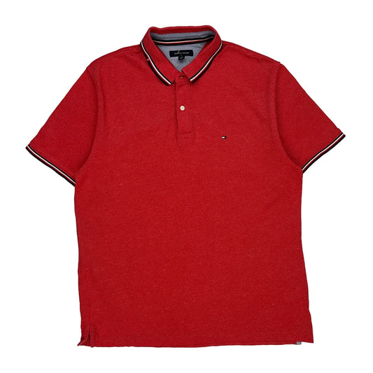 Tommy Hilfiger Polo Shirt - XL Red Cotton Blend