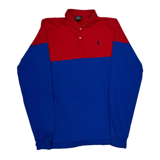 Vintage Polo By Ralph Lauren Striped Long Sleeve Polo Shirt - XL Blue Cotton