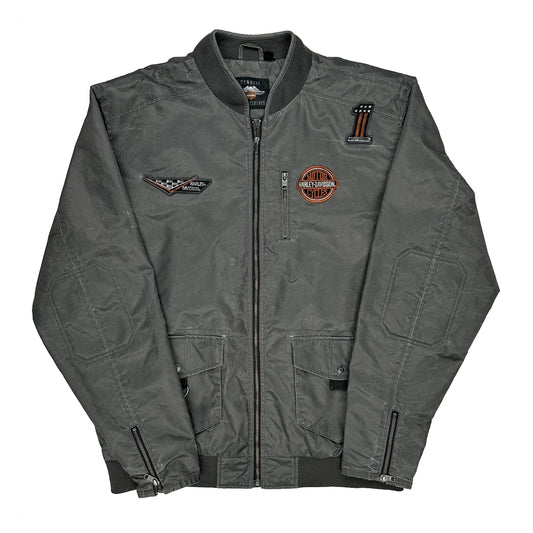 Vintage Motorcycles Harley Davidson Graphic Bomber Jacket - XL Grey Polyester