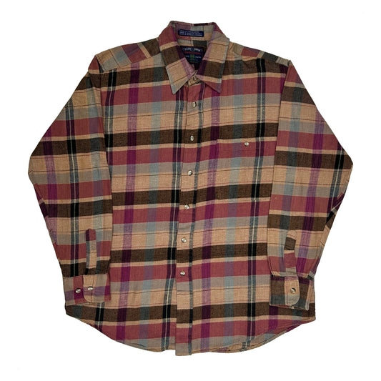 Members Only Checked Flannel Shirt - Medium Multicoloured Cotton