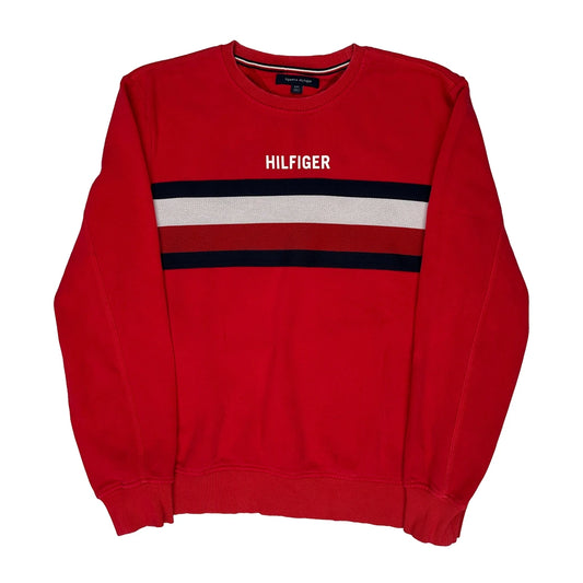 Vintage Tommy Hilfiger Striped Sweatshirt - Large Red Cotton