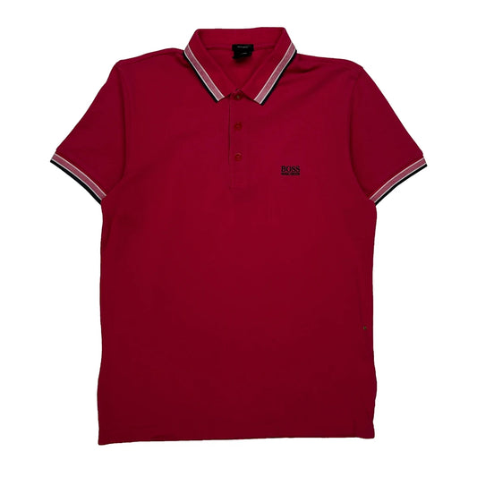Vintage Boss Polo Shirt - Medium Red Cotton