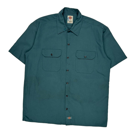 Vintage Dickies Short Sleeve Shirt - Large Green Polyester Blend