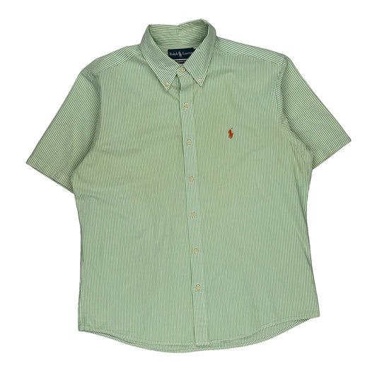 Ralph Lauren Striped Short Sleeve Shirt - Large Green Cotton
