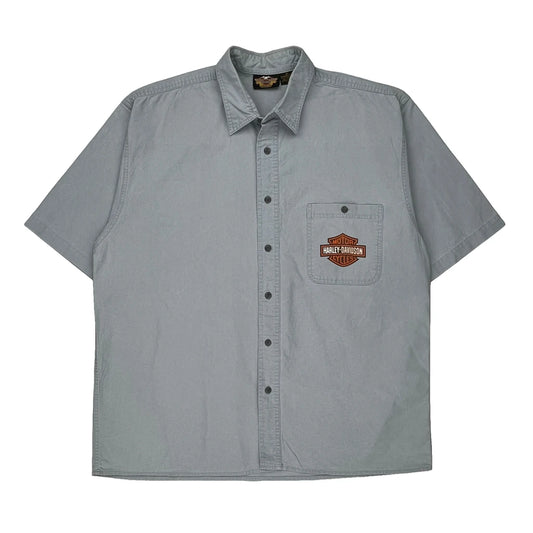 Harley Davidson Graphic Short Sleeve Shirt - XL Blue Cotton