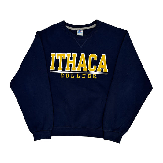 Russell Athletic College Sweatshirt - Small Navy Cotton Blend