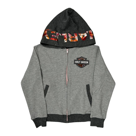 Age 7-8 Harley Davidson Hoodie - Medium Grey Cotton Blend