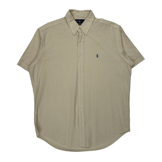 Vintage Ralph Lauren Striped Short Sleeve Shirt - Large Beige Cotton