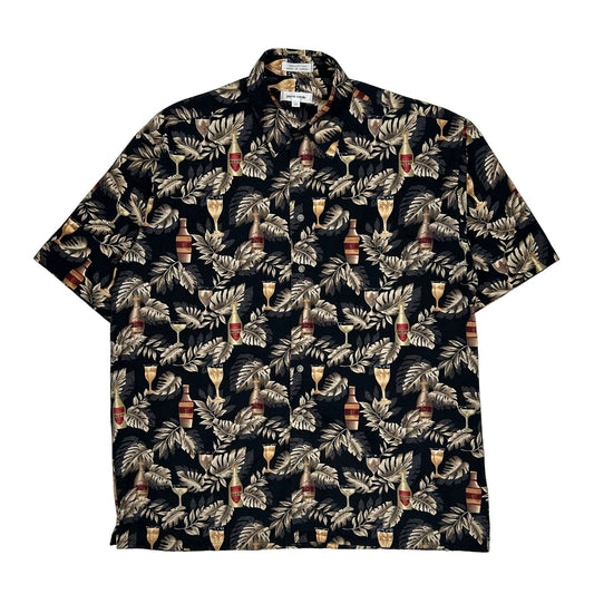 Pierre Cardin Tall Hawaiian Shirt - Large Black Cotton