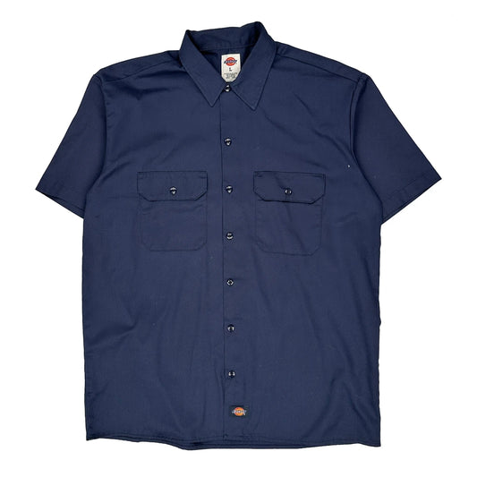 Dickies Short Sleeve Shirt - Large Blue Polyester Blend