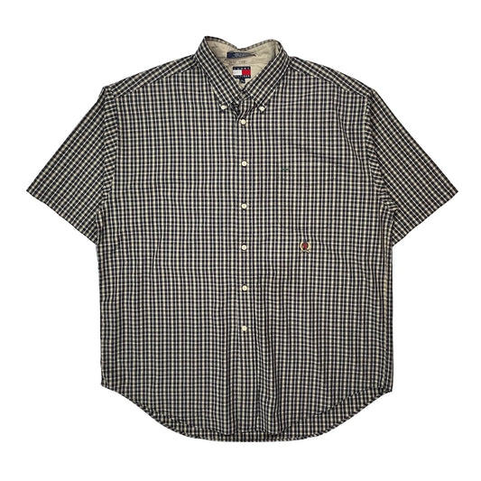 Vintage Tommy Hilfiger Checked Short Sleeve Shirt - XL Navy Cotton