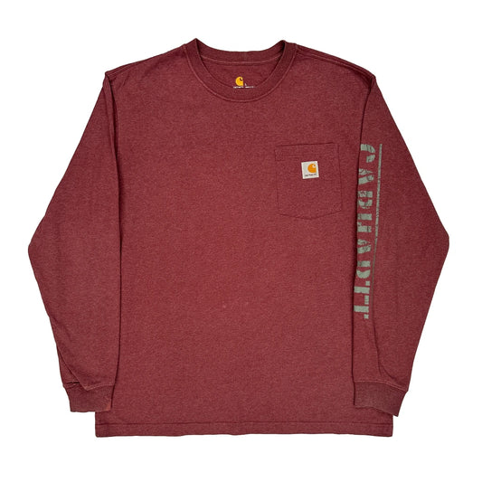 Carhartt Long Sleeve T-Shirt - Large Burgundy Cotton