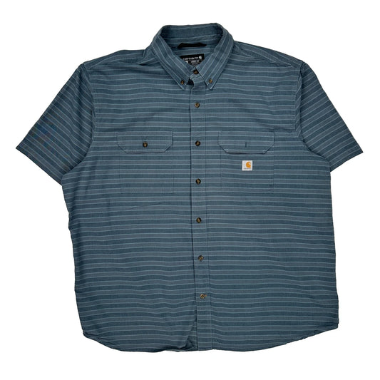 Carhartt Striped Short Sleeve Shirt - 2XL Blue Cotton