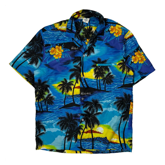 Unbranded Graphic Hawaiian Shirt - Medium Blue Polyester