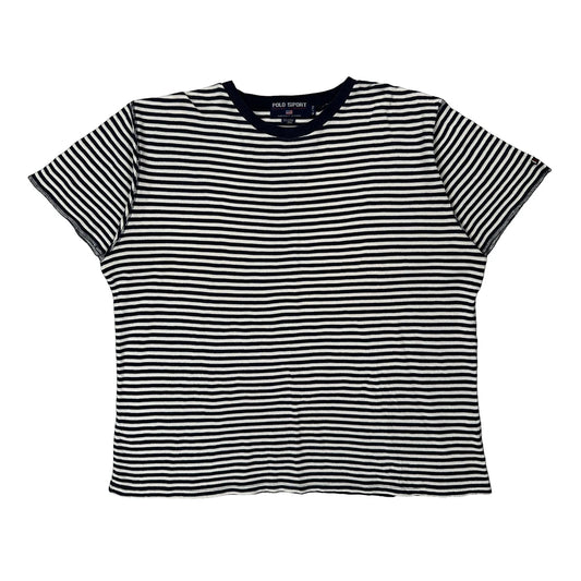 Vintage Polo Sport Striped T-Shirt - XL Black & White Cotton