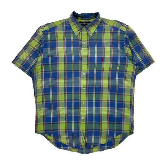 Vintage Ralph Lauren Checked Short Sleeve Shirt - Medium Blue Cotton