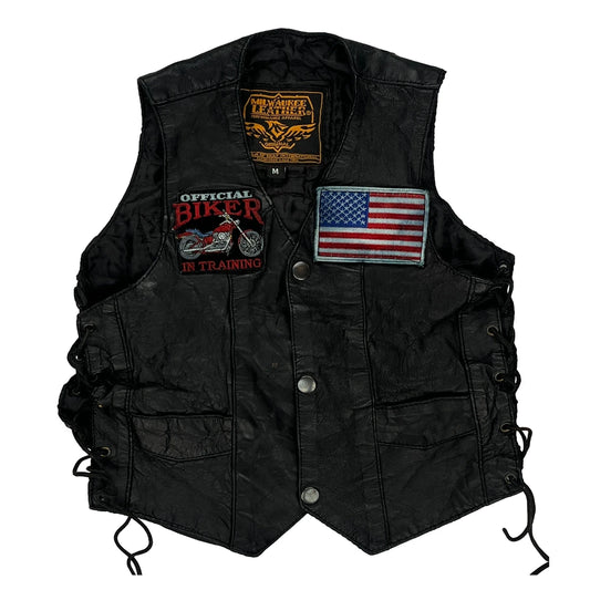 Age 5 Milwaukee Leather Graphic Waistcoat - Medium Black Leather