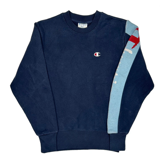 Vintage Reverse Weave Champion Graphic Sweatshirt - Small Navy Cotton