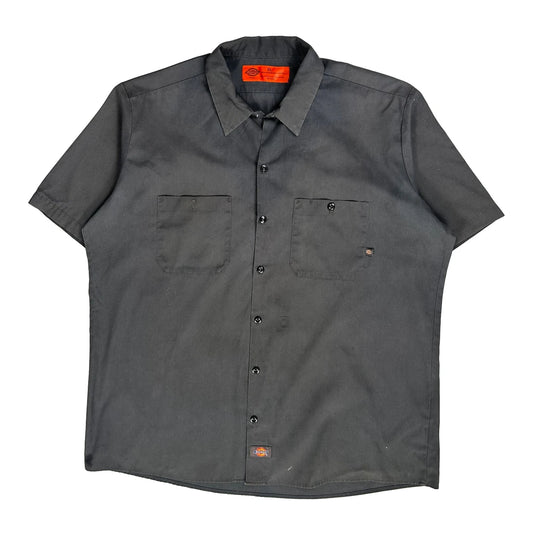 Vintage Dickies Short Sleeve Shirt - XL Grey Polyester Blend