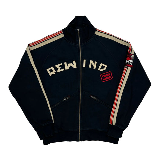 Vintage Rewind Spellout Track Jacket - Medium Navy Cotton