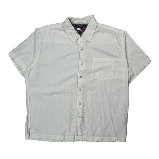 Vintage Tommy Jeans Short Sleeve Shirt - XL White Cotton