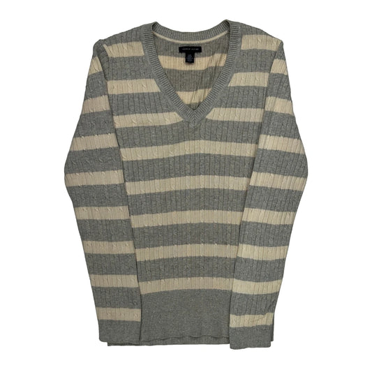 Vintage Tommy Hilfiger Striped Jumper - Large Grey Cotton