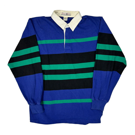 Vintage Penguin Striped Rugby Shirt - Large Blue Cotton