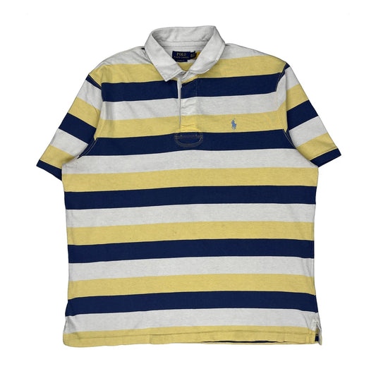 Vintage Polo By Ralph Lauren Striped Polo Shirt - 2XL Blue Cotton